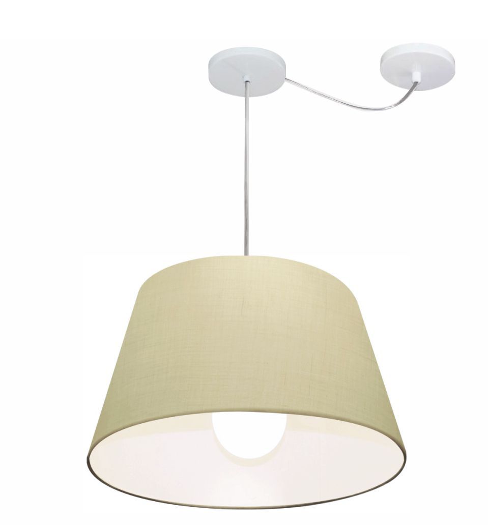 Pendente Cone Com Desvio Md-4273 Cúpula Tecido 21/30x40cm Algodão Crú - Bivolt