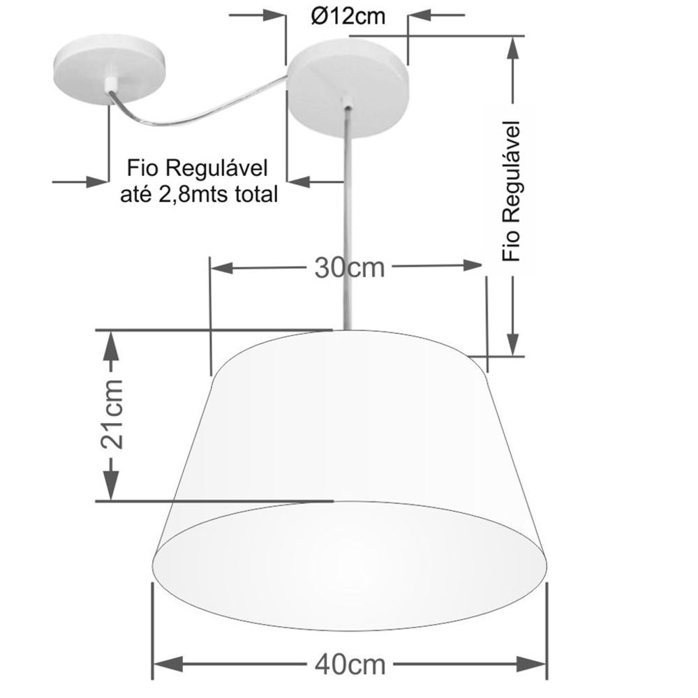 Pendente Cone Com Desvio Md-4273 Cúpula Tecido 21/30x40cm Palha - Bivolt