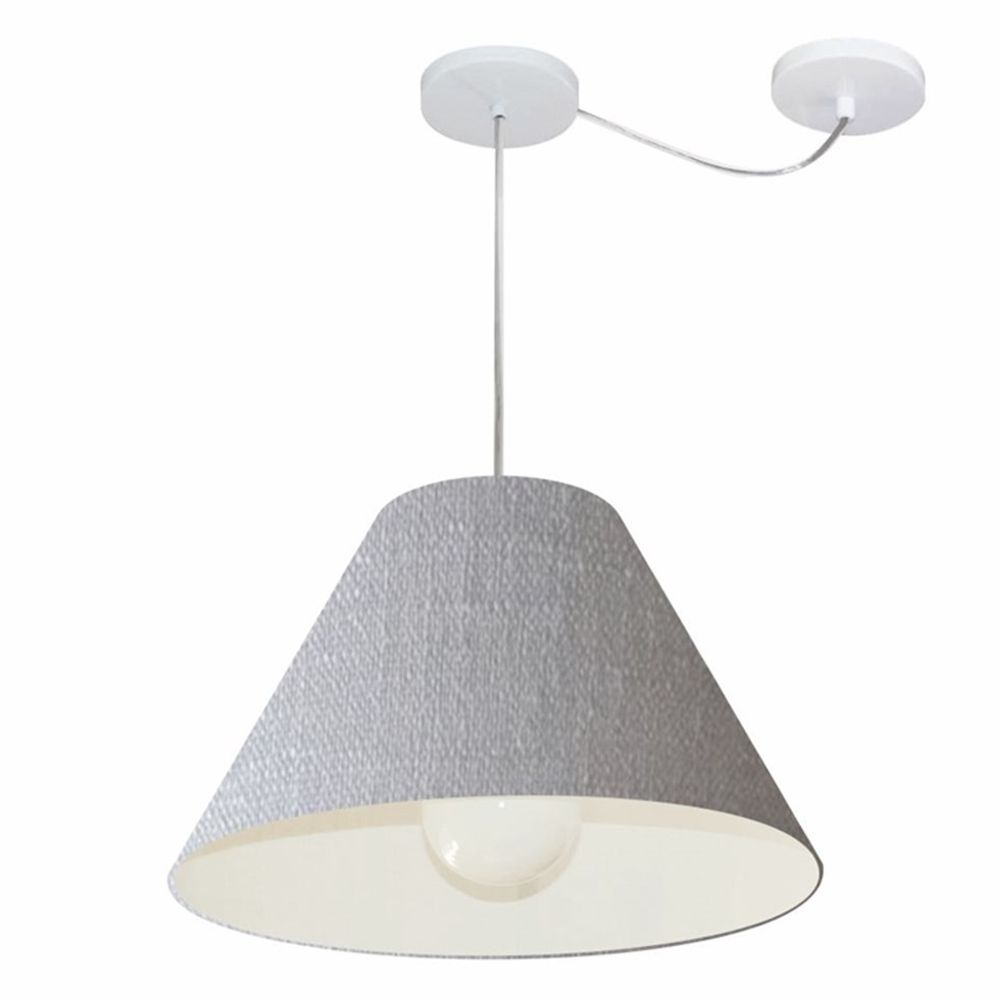 Pendente Cone Com Desvio Md-4273 Cúpula Tecido 21/30x40cm Rústico Cinza - Bivolt