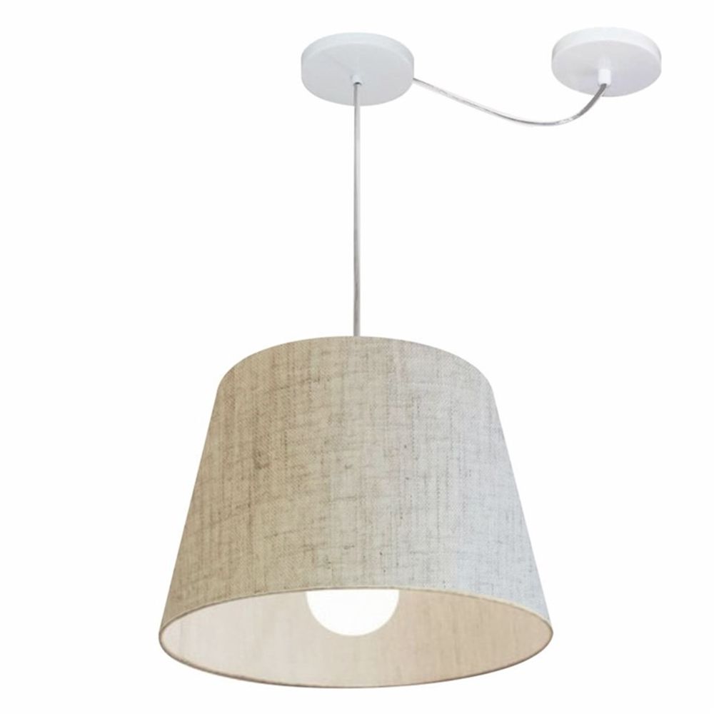 Pendente Cone Com Desvio Md-4274 Cúpula Tecido 30/30x40cm Rústico Bege - Bivolt