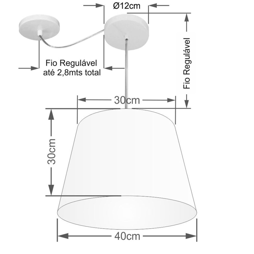 Pendente Cone Com Desvio Md-4274 Cúpula Tecido 30/30x40cm Rústico Bege - Bivolt