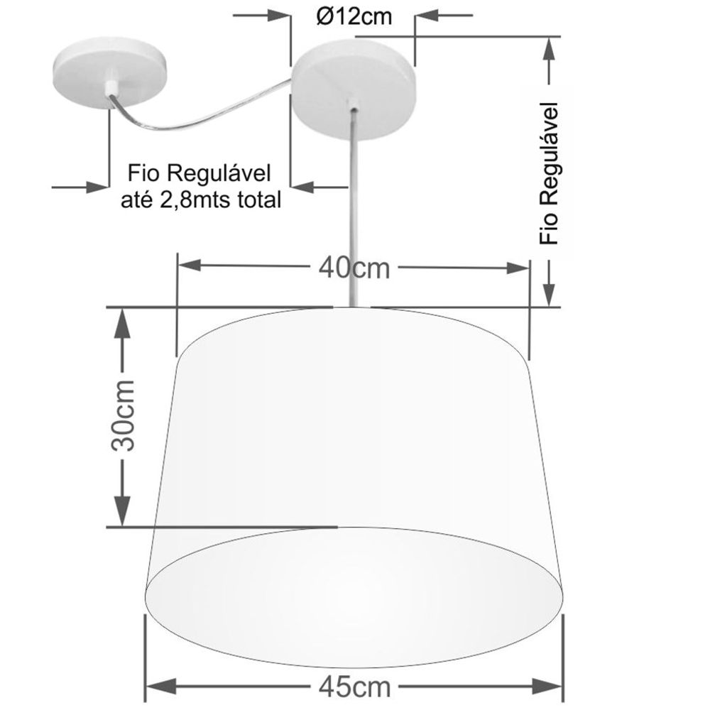 Pendente Cone Com Desvio Md-4275 Cúpula 30/40x45cm Rústico Bege - Bivolt
