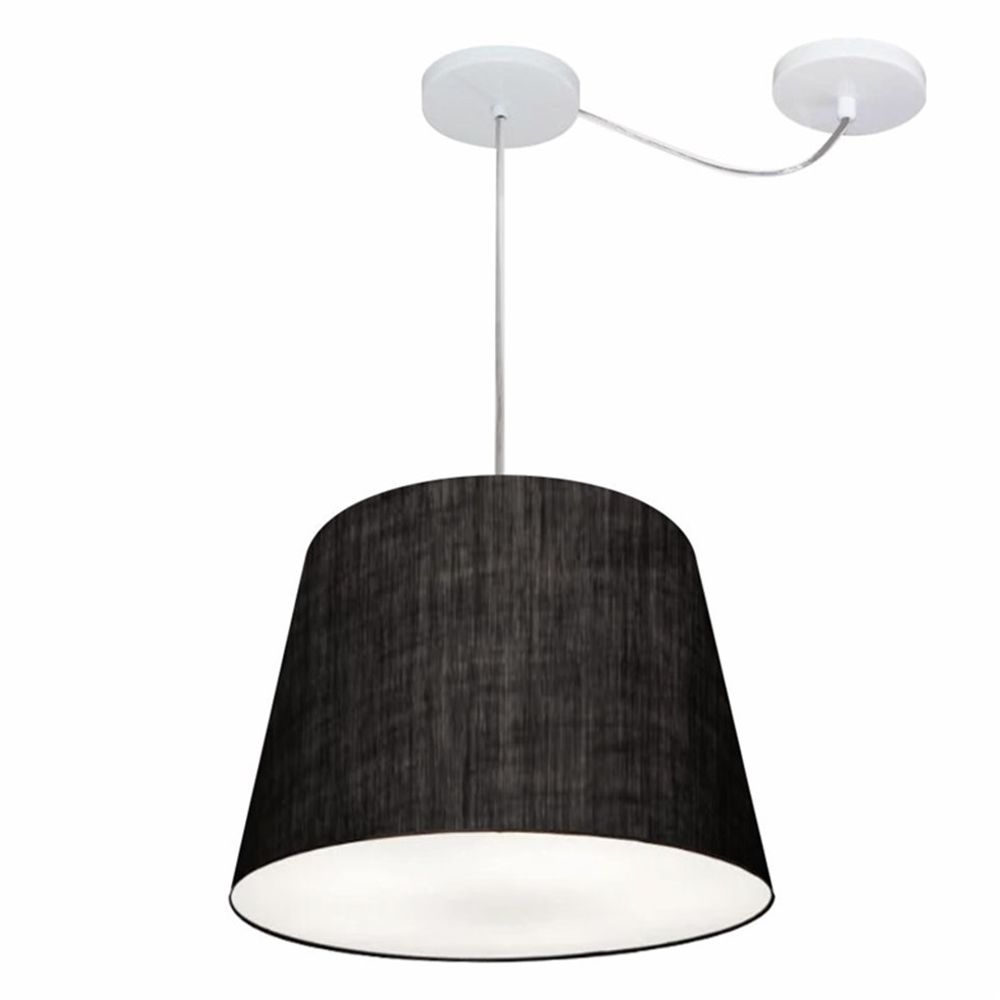 Pendente Cone Com Desvio Md-4276 Cúpula Tecido 30/30x40cm Preto - Bivolt