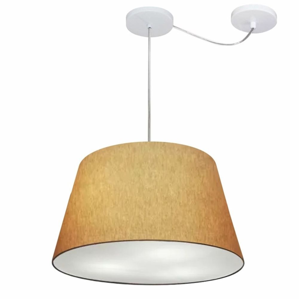 Pendente Cone Com Desvio Md-4279 Cúpula Tecido 21/30x40cm Palha - Bivolt