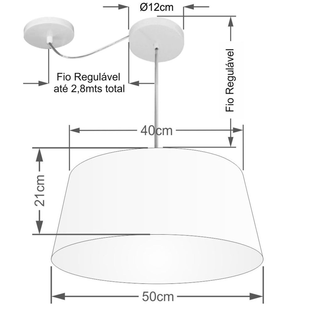 Pendente Cone Com Desvio Md-4282 Cúpula Tecido 21/40x50cm Rústico Bege - Bivolt