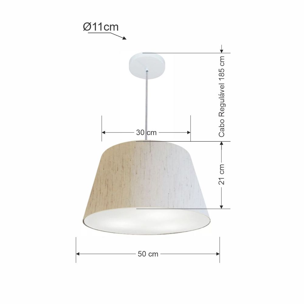 Pendente Cone Md-4021 Cúpula em Tecido 21-40x30cm Linho Bege - Bivolt