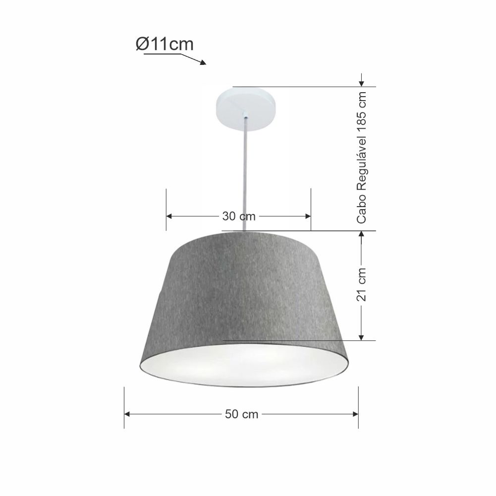 Pendente Cone Md-4021 Cúpula em Tecido 21-40x30cm Rústico Cinza - Bivolt