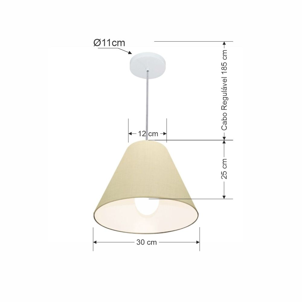 Pendente Cone Md-4028 Cúpula em Tecido 25-30x12cm Algodão Crú - Bivolt