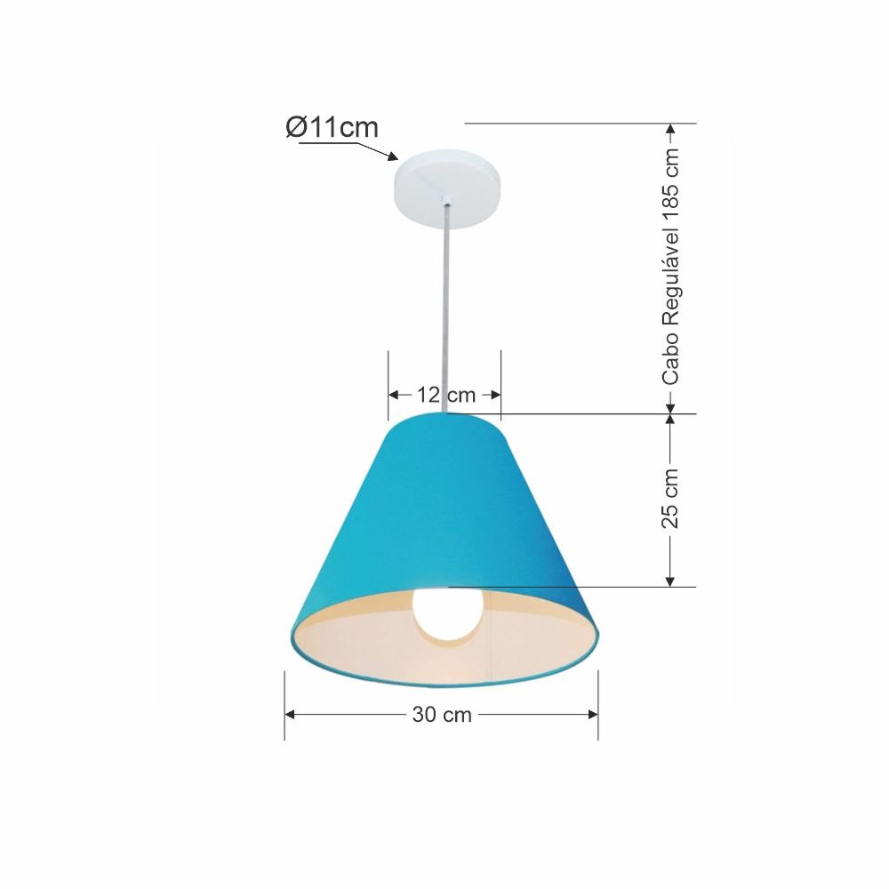 Pendente Cone Md-4028 Cúpula em Tecido 25-30x12cm Azul Turquesa - Bivolt