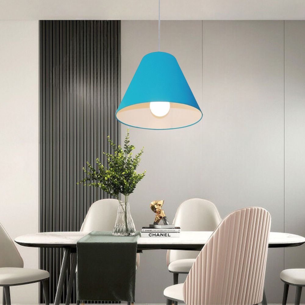 Pendente Cone Md-4028 Cúpula em Tecido 25-30x12cm Azul Turquesa - Bivolt