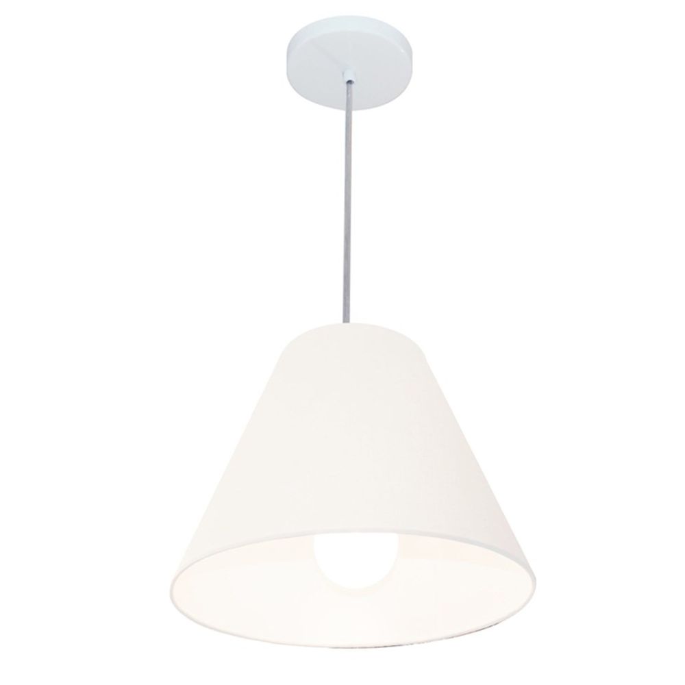 Pendente Cone Md-4028 Cúpula em Tecido 25-30x12cm Branco - Bivolt