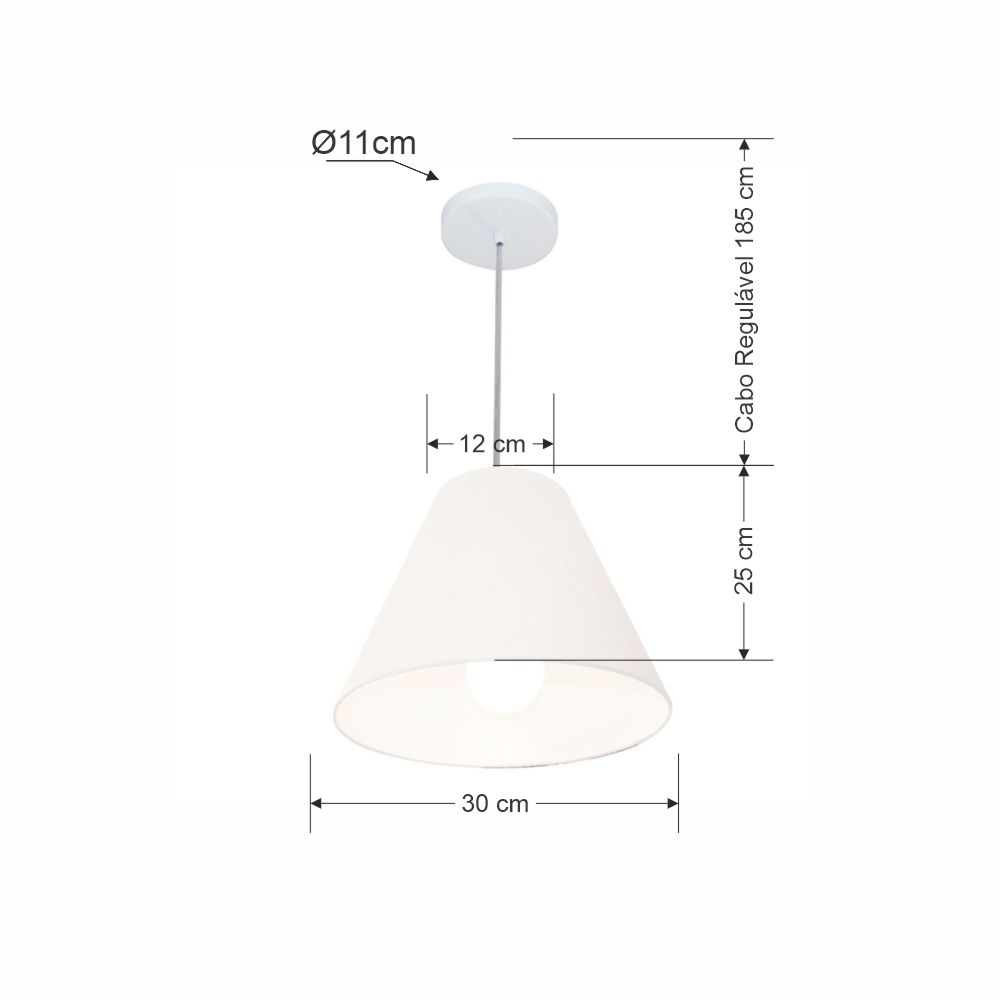 Pendente Cone Md-4028 Cúpula em Tecido 25-30x12cm Branco - Bivolt