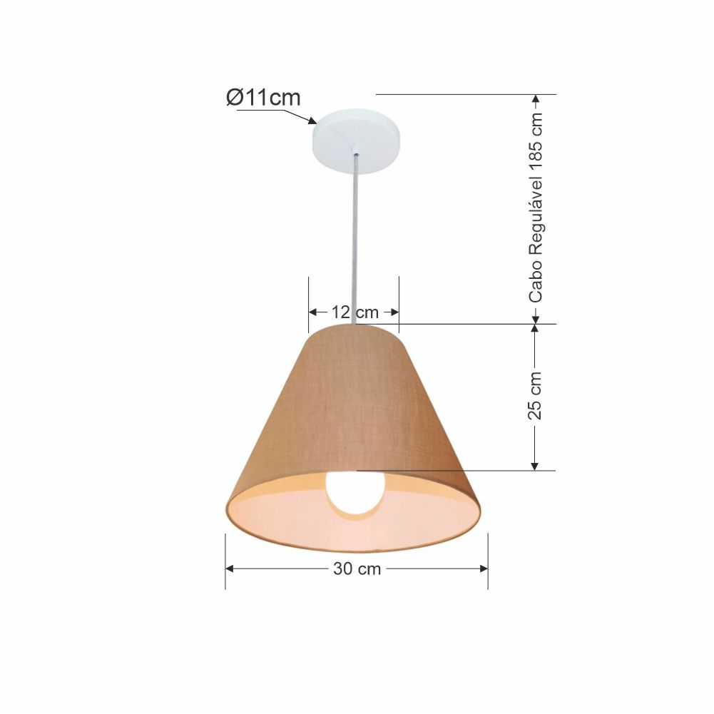 Pendente Cone Md-4028 Cúpula em Tecido 25-30x12cm Palha - Bivolt