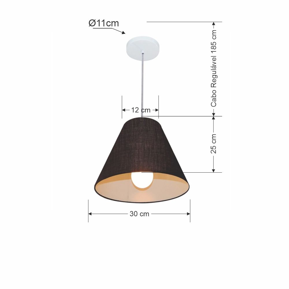 Pendente Cone Md-4028 Cúpula em Tecido 25-30x12cm Preto - Bivolt