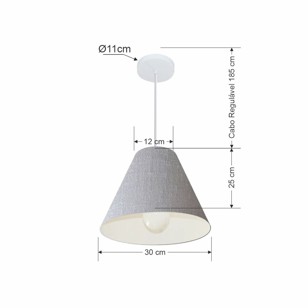 Pendente Cone Md-4028 Cúpula em Tecido 25-30x12cm Rústico Cinza - Bivolt