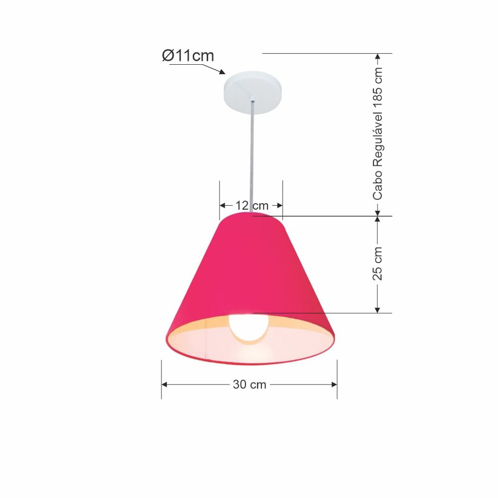 Pendente Cone Md-4028 Cúpula em Tecido 25-30x12cm Rosa Pink - Bivolt