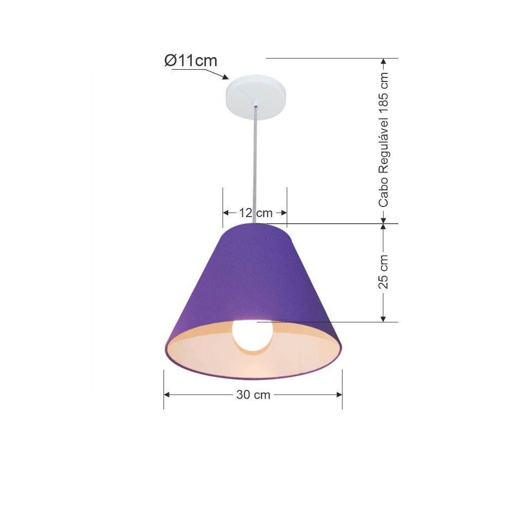 Pendente Cone Md-4028 Cúpula em Tecido 25-30x12cm Roxo - Bivolt