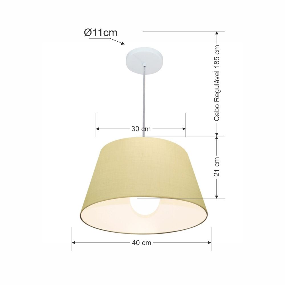 Pendente Cone Md-4039 Cúpula em Tecido 21-40x30cm Algodão Crú - Bivolt