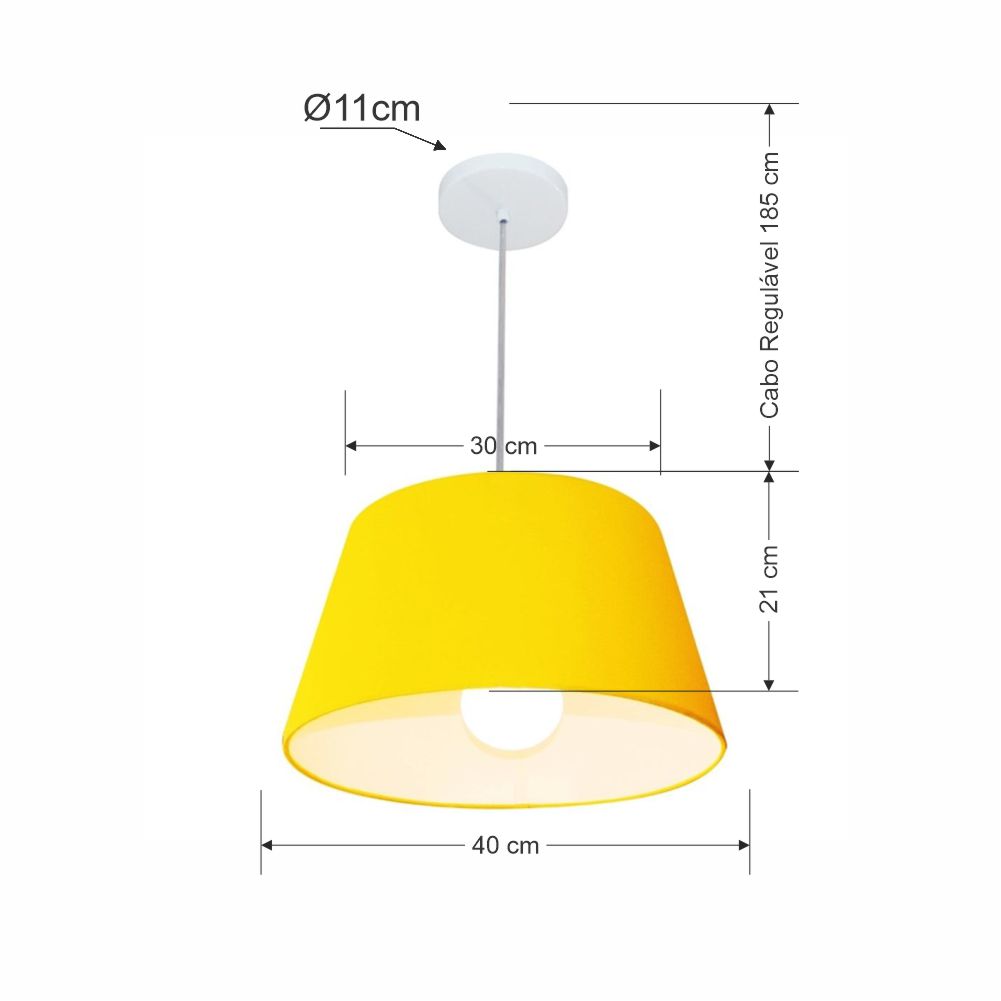 Pendente Cone Md-4039 Cúpula em Tecido 21-40x30cm Amarelo - Bivolt