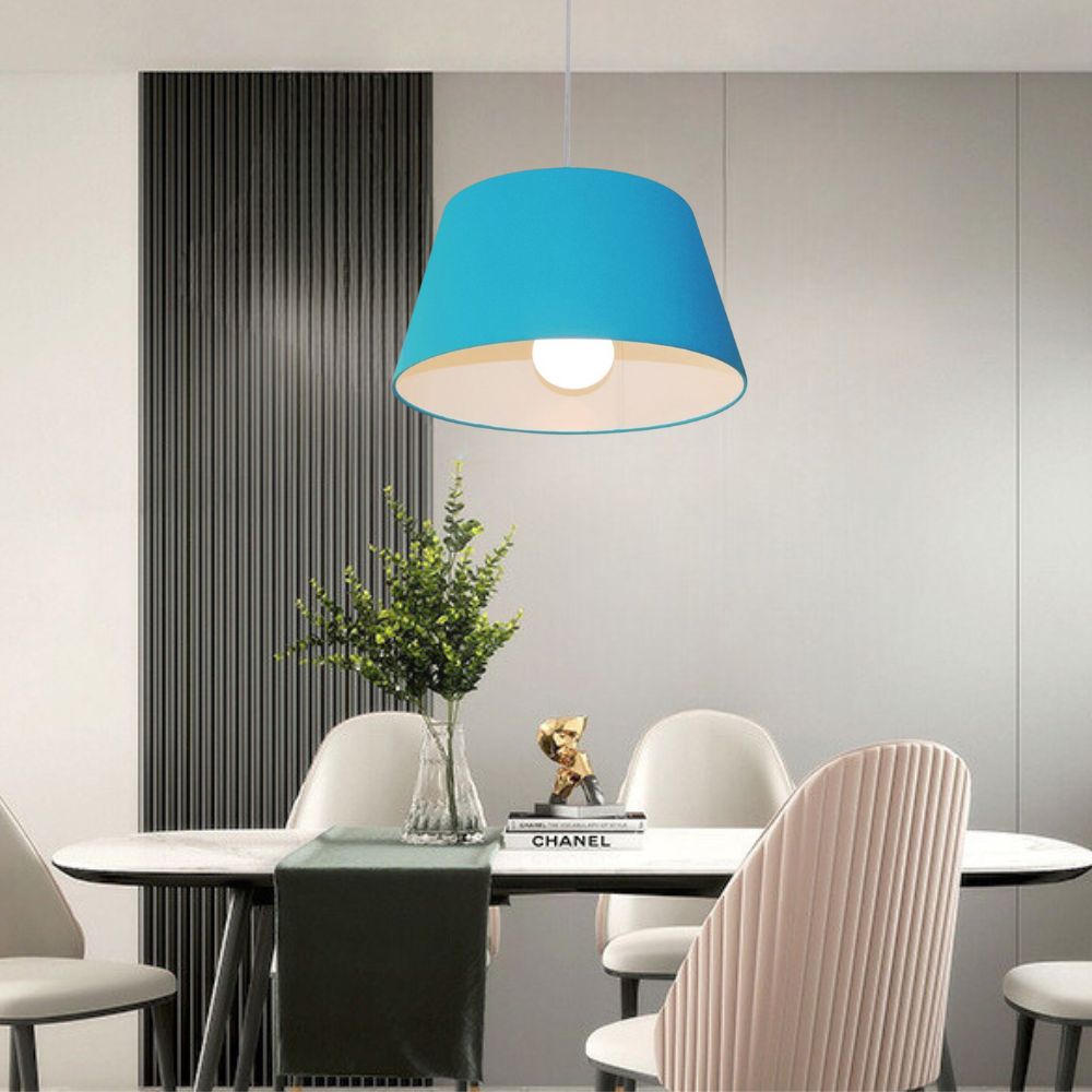 Pendente Cone Md-4039 Cúpula em Tecido 21-40x30cm Azul Turquesa - Bivolt