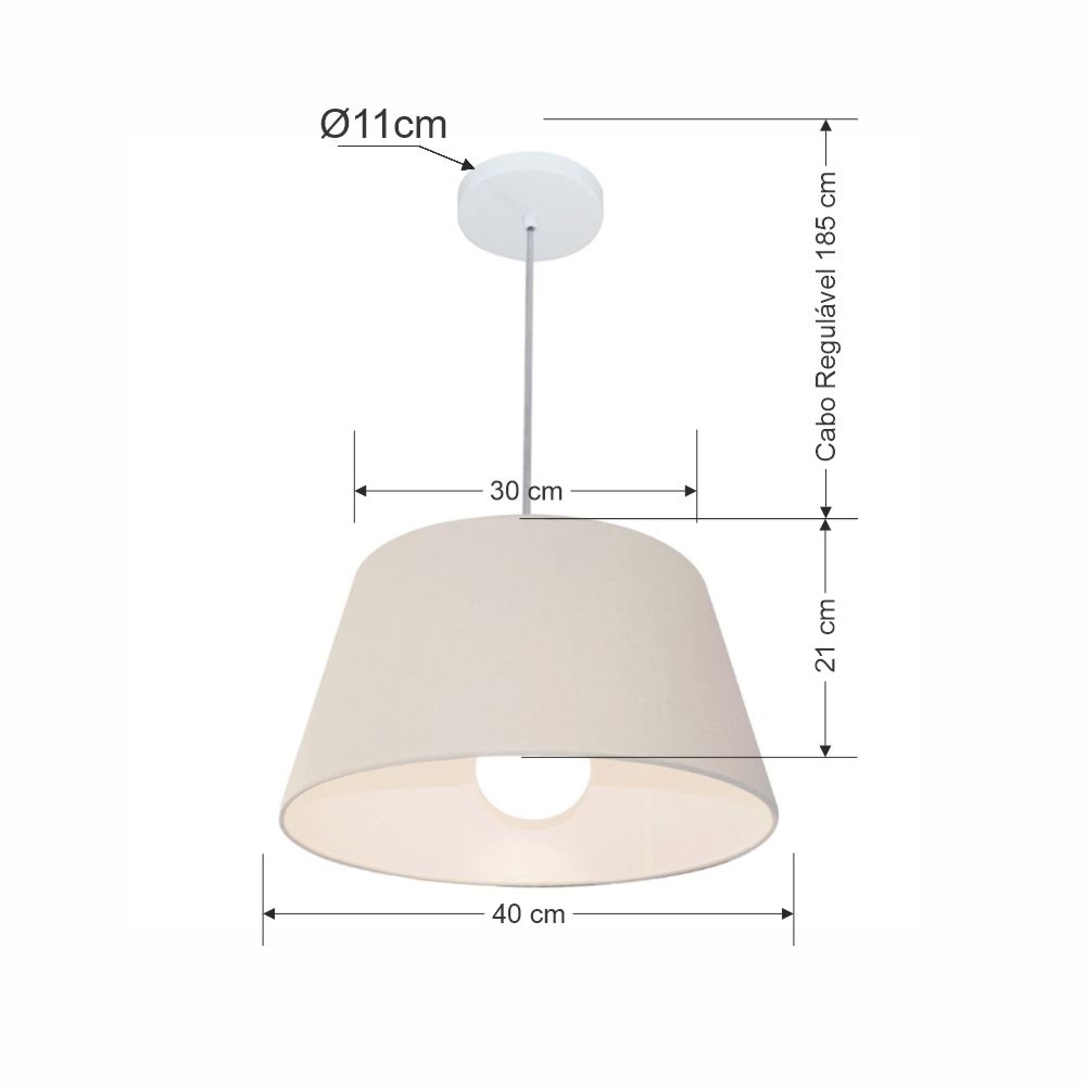 Pendente Cone Md-4039 Cúpula em Tecido 21-40x30cm Branco - Bivolt