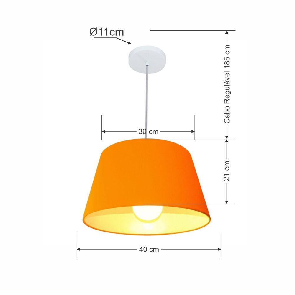Pendente Cone Md-4039 Cúpula em Tecido 21-40x30cm Laranja - Bivolt