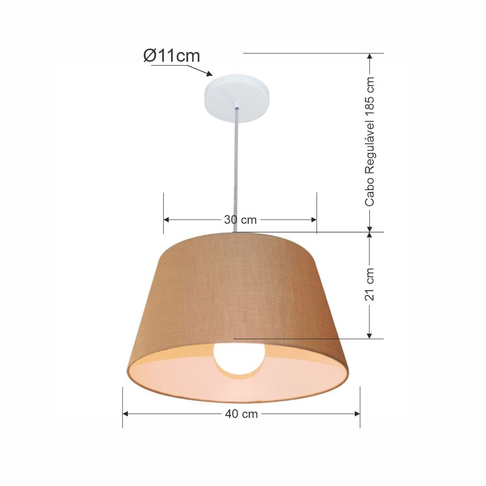 Pendente Cone Md-4039 Cúpula em Tecido 21-40x30cm Palha - Bivolt