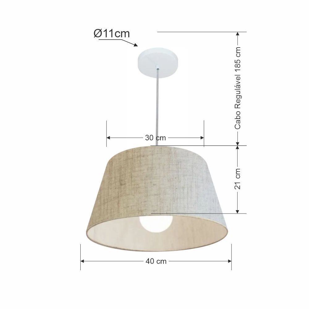 Pendente Cone Md-4039 Cúpula em Tecido 21-40x30cm Rústico Bege - Bivolt