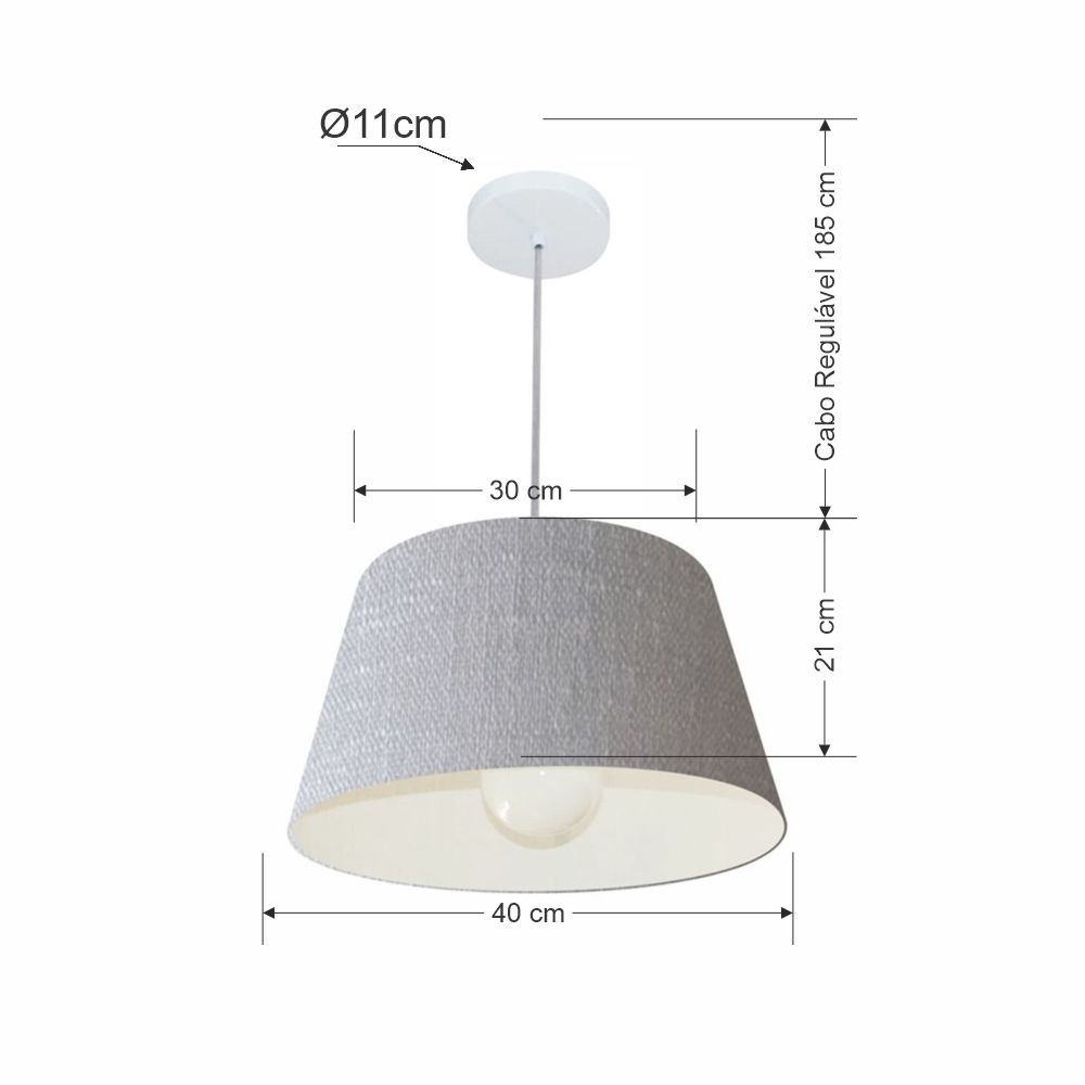 Pendente Cone Md-4039 Cúpula em Tecido 21-40x30cm Rústico Cinza - Bivolt