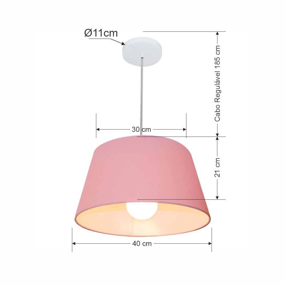 Pendente Cone Md-4039 Cúpula em Tecido 21-40x30cm Rosa Bebê - Bivolt