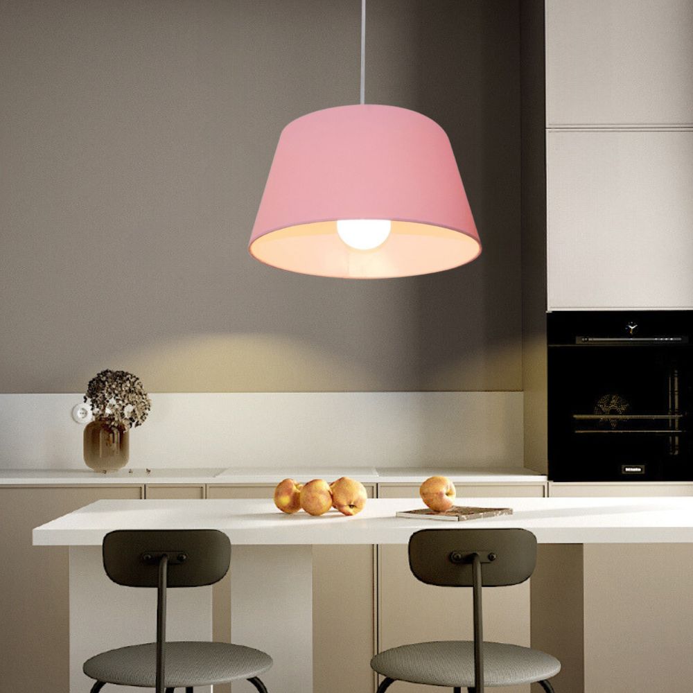 Pendente Cone Md-4039 Cúpula em Tecido 21-40x30cm Rosa Bebê - Bivolt