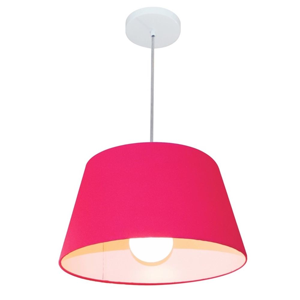 Pendente Cone Md-4039 Cúpula em Tecido 21-40x30cm Rosa Pink - Bivolt