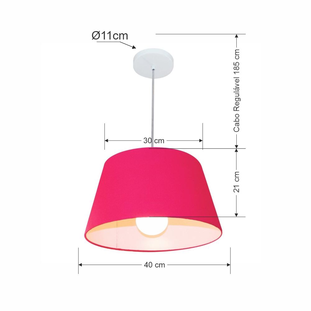 Pendente Cone Md-4039 Cúpula em Tecido 21-40x30cm Rosa Pink - Bivolt