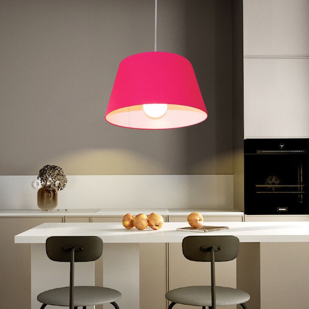 Pendente Cone Md-4039 Cúpula em Tecido 21-40x30cm Rosa Pink - Bivolt