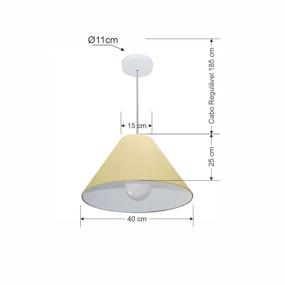 Pendente Cone Md-4078 Cúpula em Tecido 25-40x15cm Algodão Crú - Bivolt