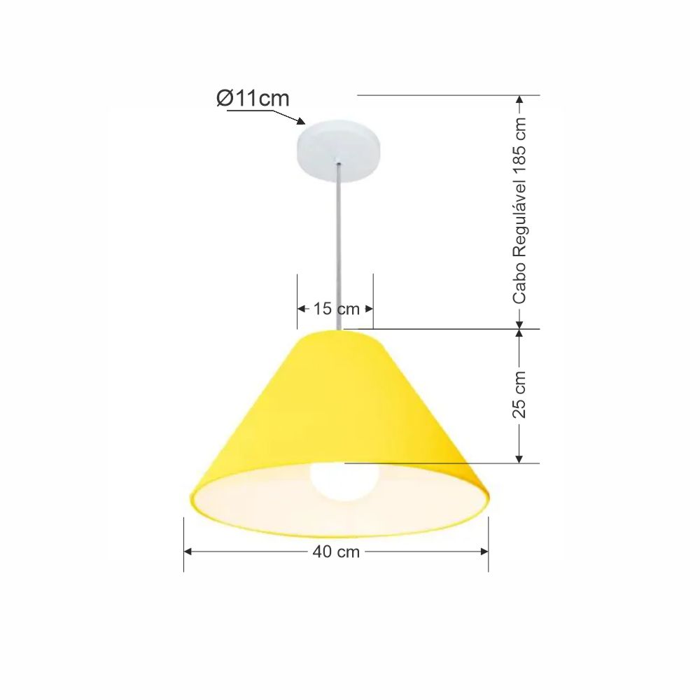 Pendente Cone Md-4078 Cúpula em Tecido 25-40x15cm Amarelo - Bivolt
