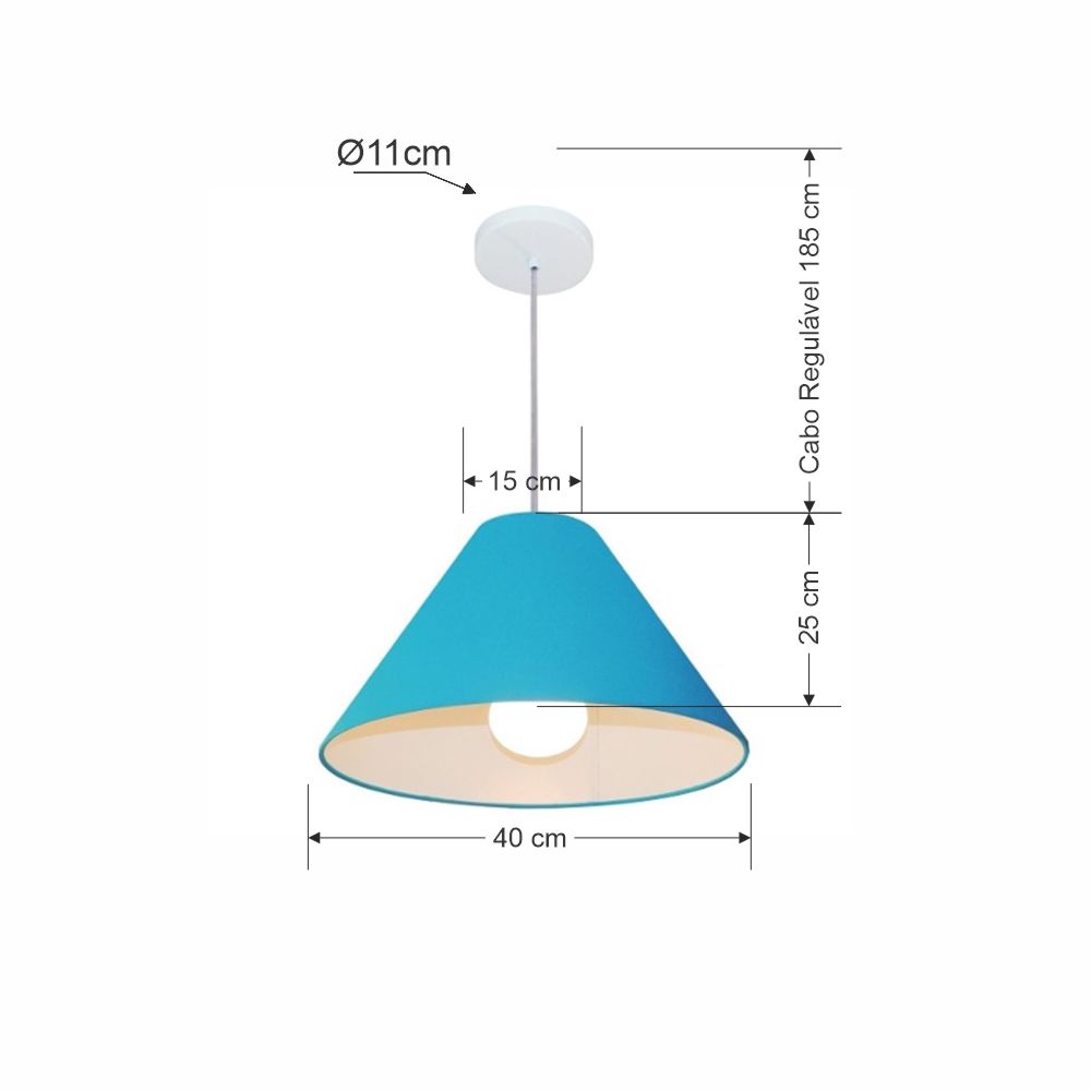 Pendente Cone Md-4078 Cúpula em Tecido 25-40x15cm Azul Turquesa - Bivolt