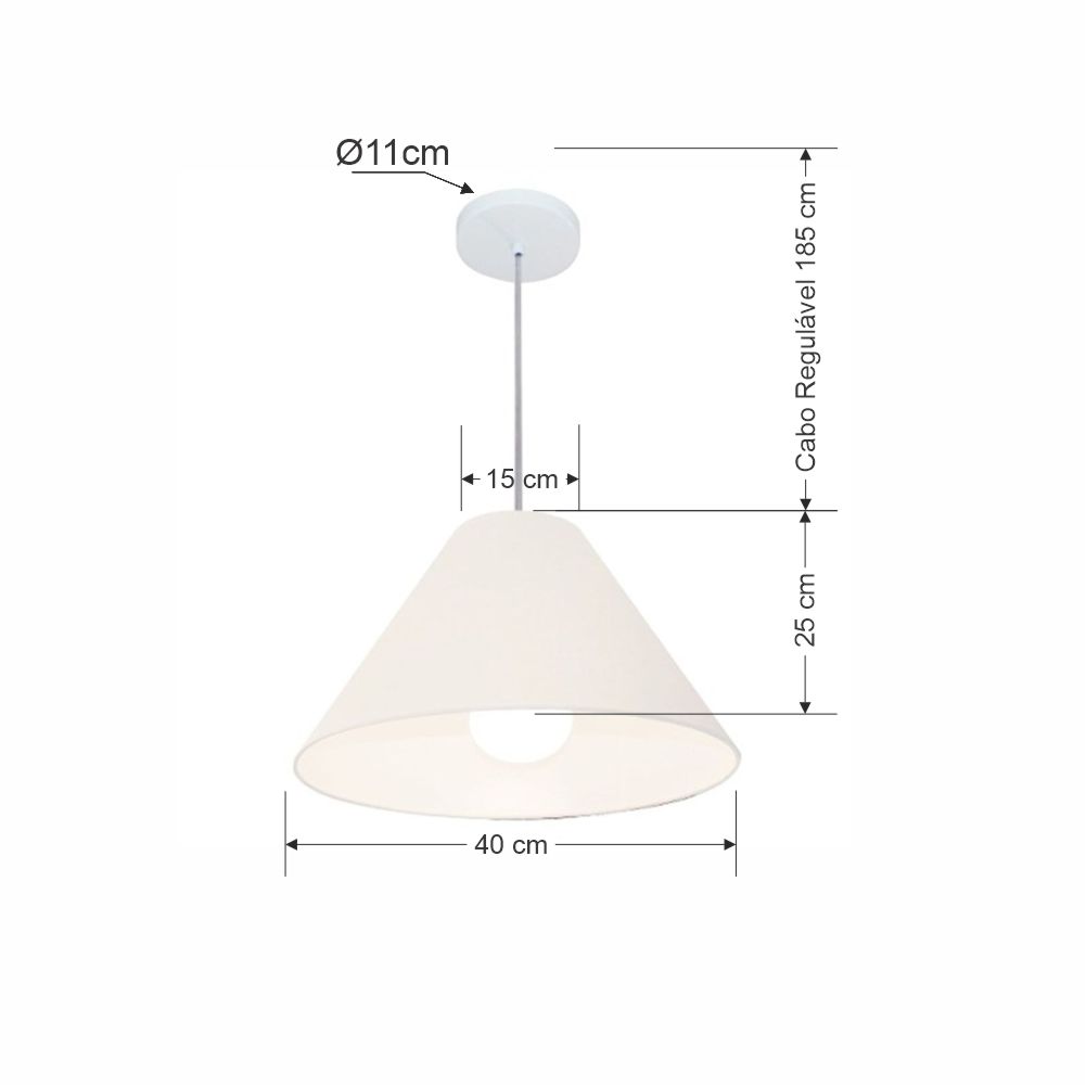 Pendente Cone Md-4078 Cúpula em Tecido 25-40x15cm Branco - Bivolt