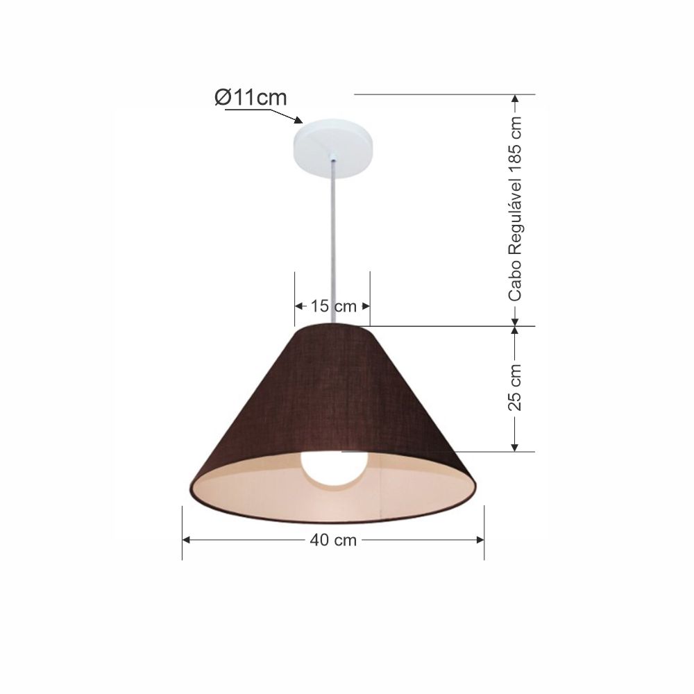 Pendente Cone Md-4078 Cúpula em Tecido 25-40x15cm Café - Bivolt