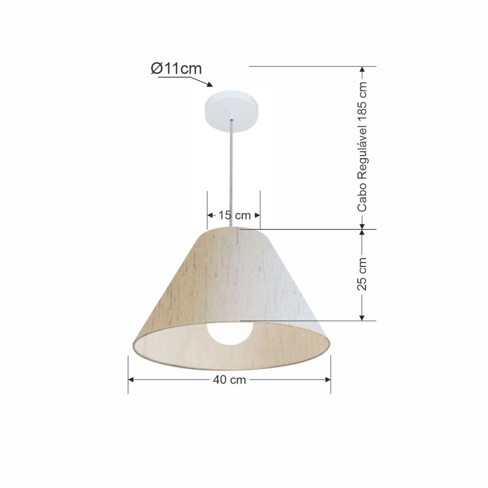 Pendente Cone Md-4078 Cúpula em Tecido 25-40x15cm Linho Bege - Bivolt