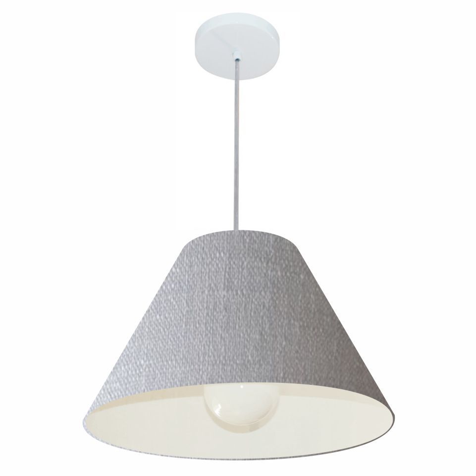Pendente Cone Md-4078 Cúpula em Tecido 25-40x15cm Rústico Cinza - Bivolt