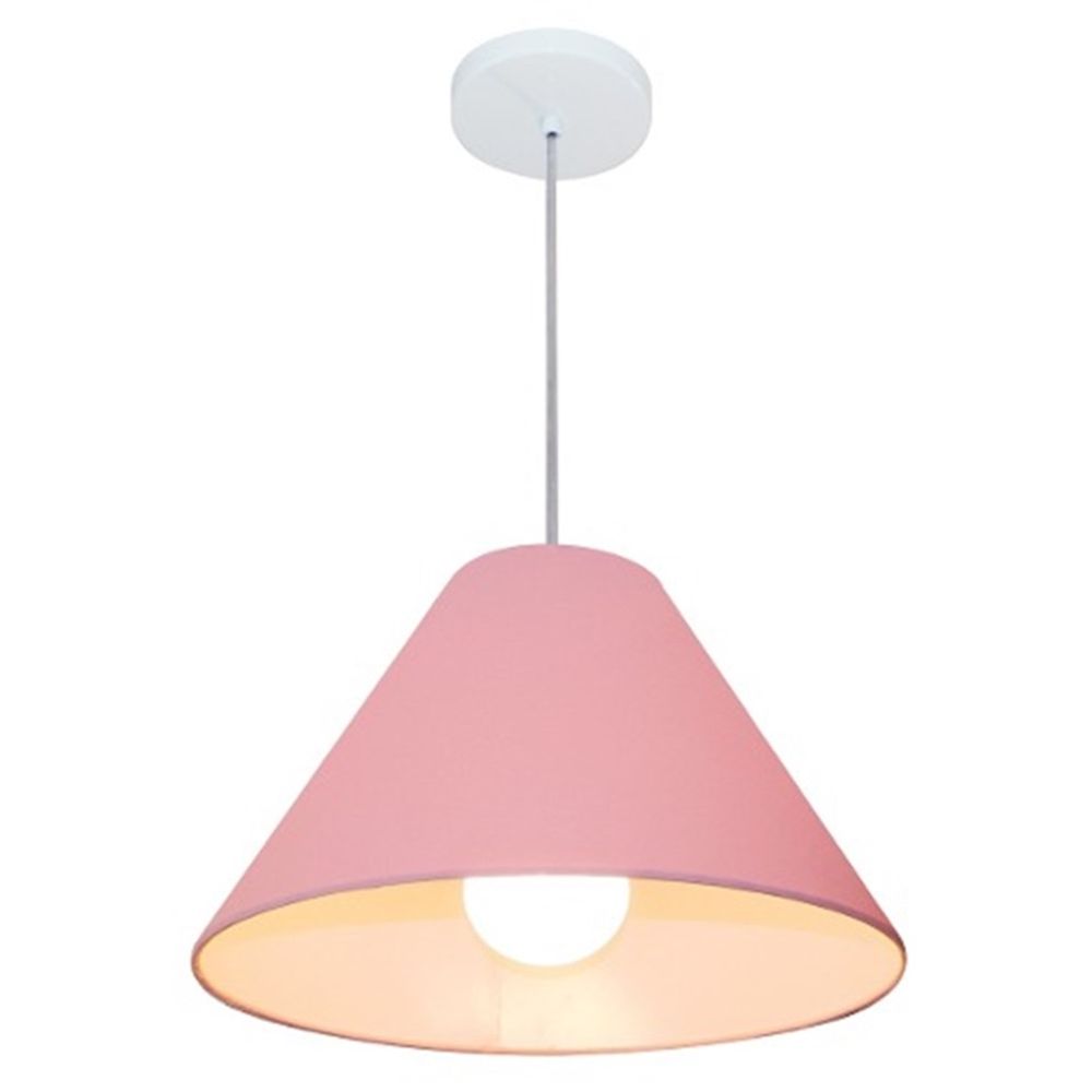 Pendente Cone Md-4078 Cúpula em Tecido 25-40x15cm Rosa Bebê - Bivolt