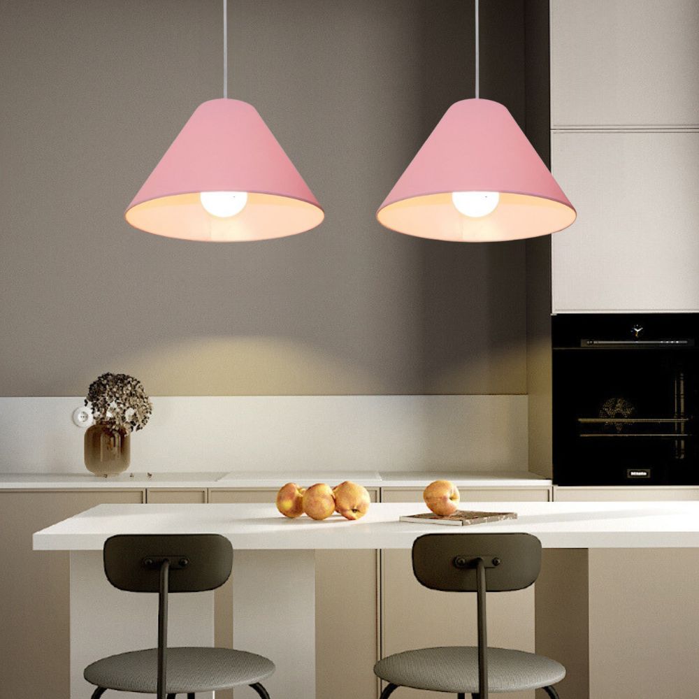 Pendente Cone Md-4078 Cúpula em Tecido 25-40x15cm Rosa Bebê - Bivolt