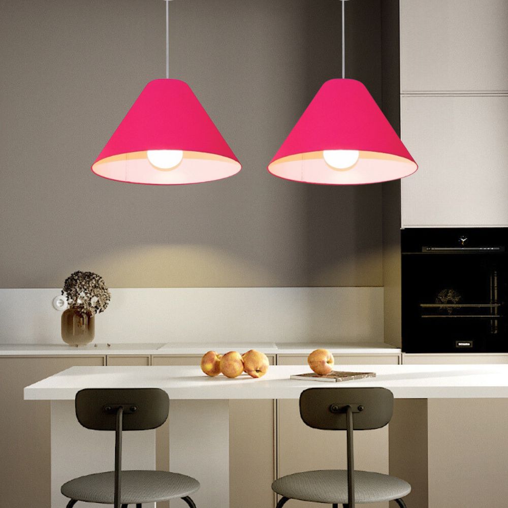 Pendente Cone Md-4078 Cúpula em Tecido 25-40x15cm Rosa Pink - Bivolt
