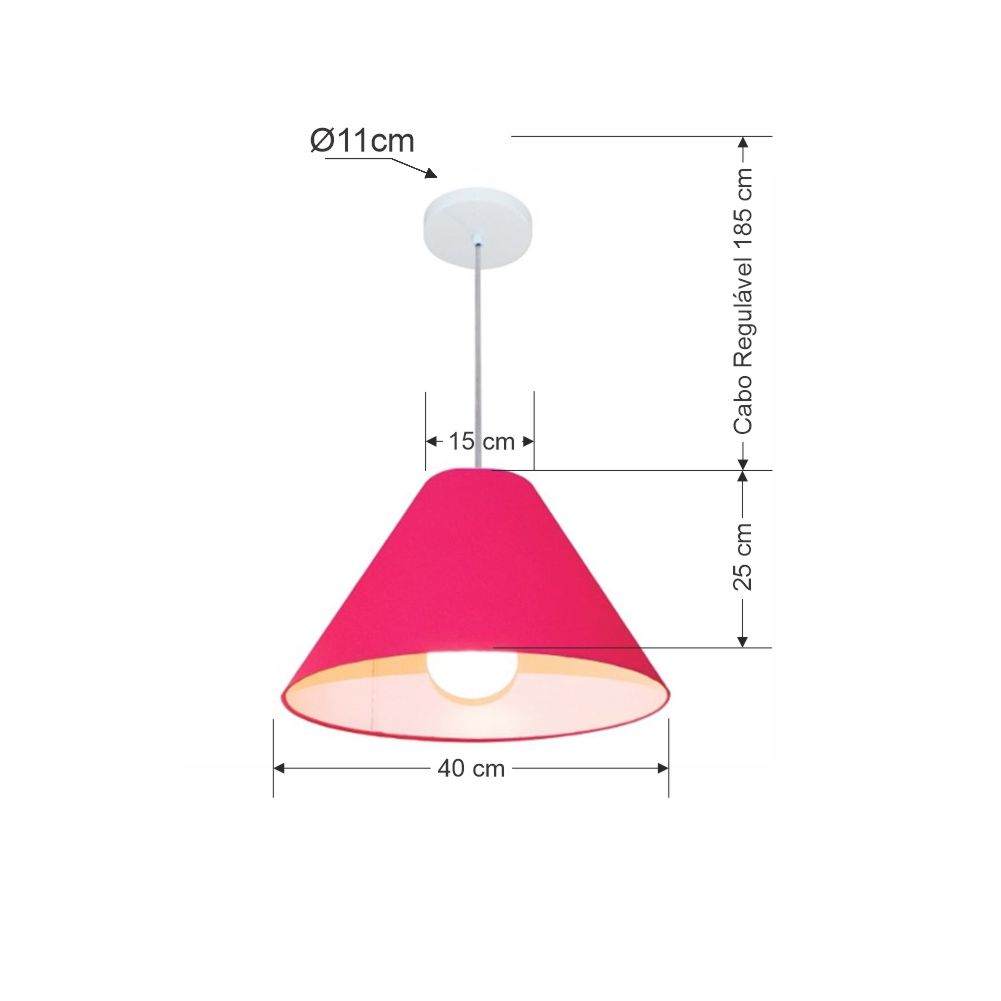 Pendente Cone Md-4078 Cúpula em Tecido 25-40x15cm Rosa Pink - Bivolt