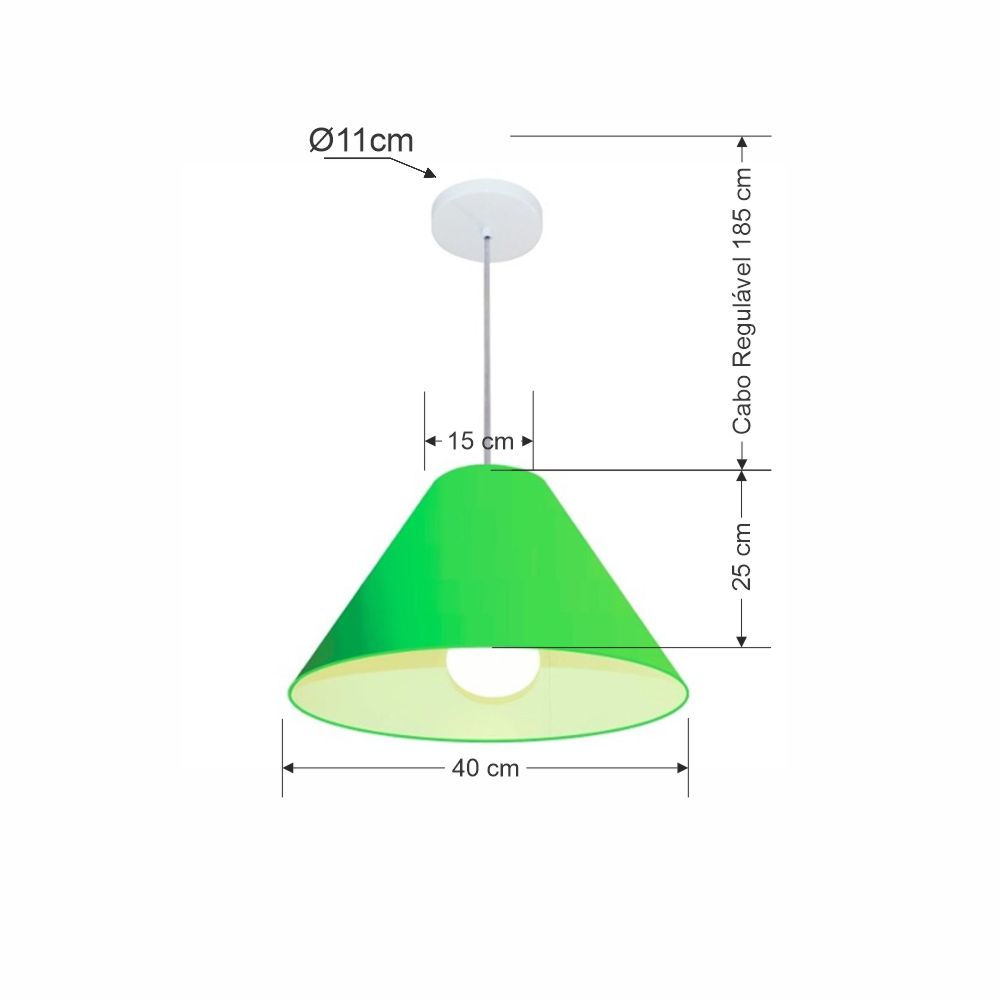 Pendente Cone Md-4078 Cúpula em Tecido 25-40x15cm Verde Limão - Bivolt