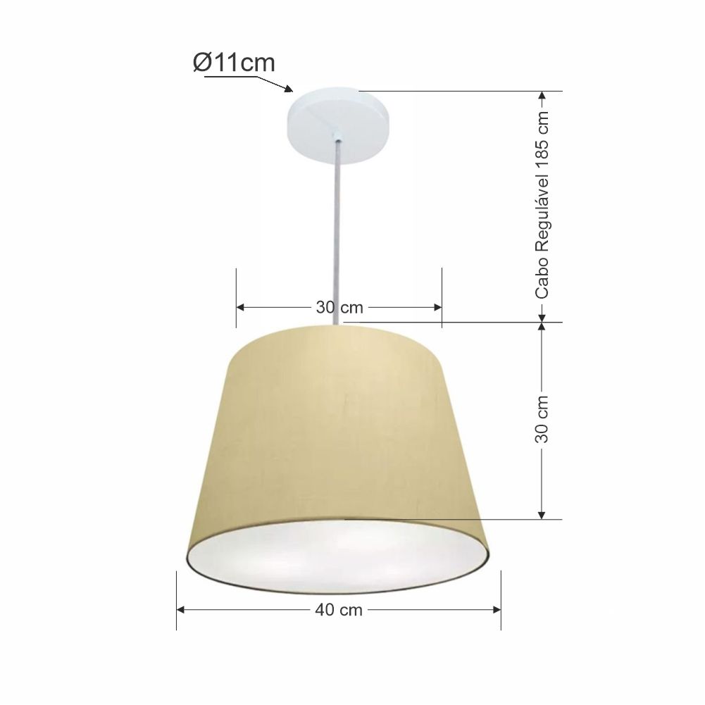 Pendente Cone Md-4155 Cúpula em Tecido 30/40x30cm Algodão Crú - Bivolt