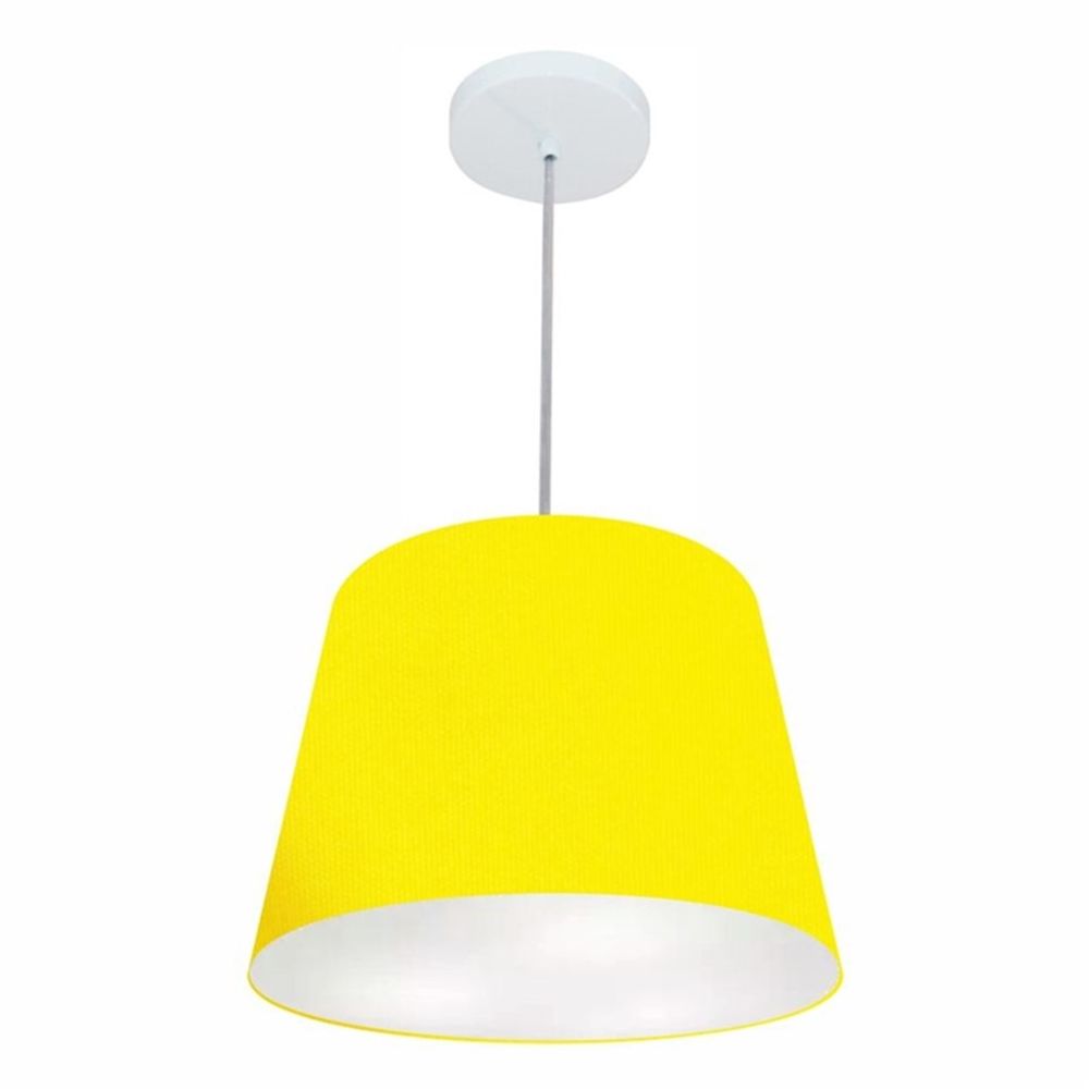 Pendente Cone Md-4155 Cúpula em Tecido 30/40x30cm Amarelo - Bivolt