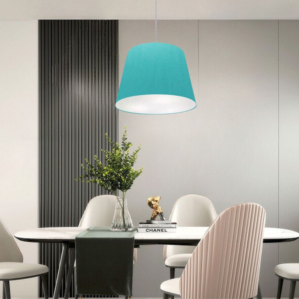 Pendente Cone Md-4155 Cúpula em Tecido 30/40x30cm Azul Turquesa - Bivolt