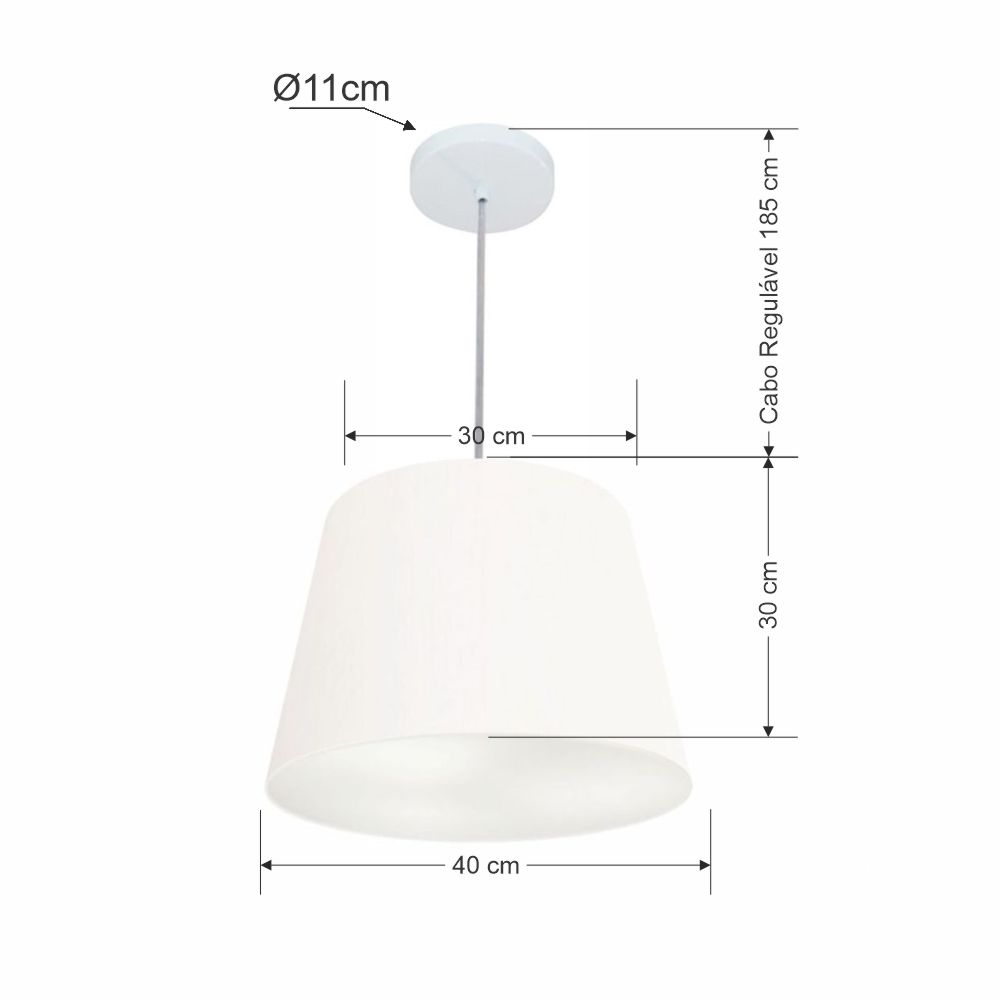 Pendente Cone Md-4155 Cúpula em Tecido 30/40x30cm Branco - Bivolt